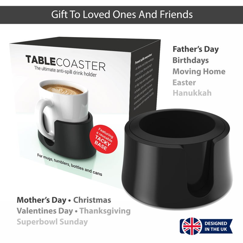 HIT Products TableCoaster - حامل أكواب مكتبي وطاولة أصلي مضاد للانسكاب باللون الأسود - حامل مشروبات RV والقارب، قاعدة مقاومة للطرف مع قاعدة لزجة ومظهر جداري لمنع المشروبات المنسكبة - Image 5